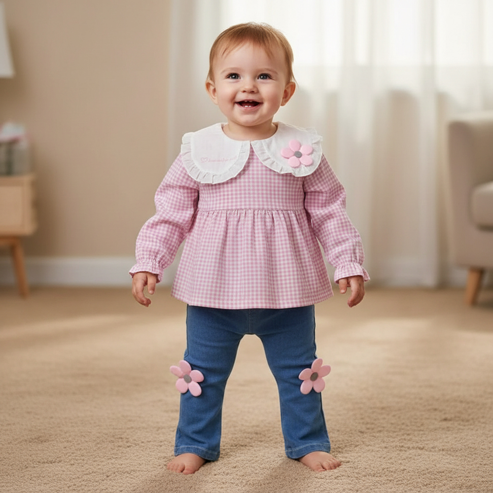 ENSEMBLE 2 pcs rose a carreaux