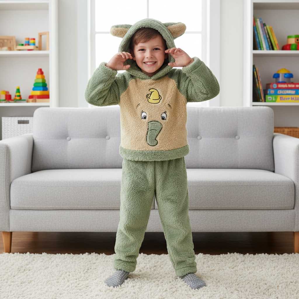 pyjama fourrure vert et beige (motiFe elephant)