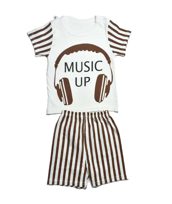 ENSEMBLE BLANC MOTIF -MUSIC UP - MARRON