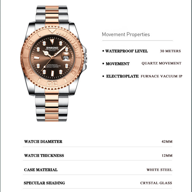 Montre Homme BINBOND Silver Rose GOLD