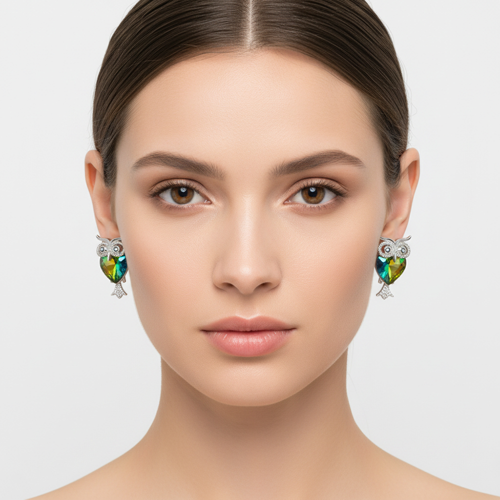 Boucles d´Oreilles hibou verte reflet