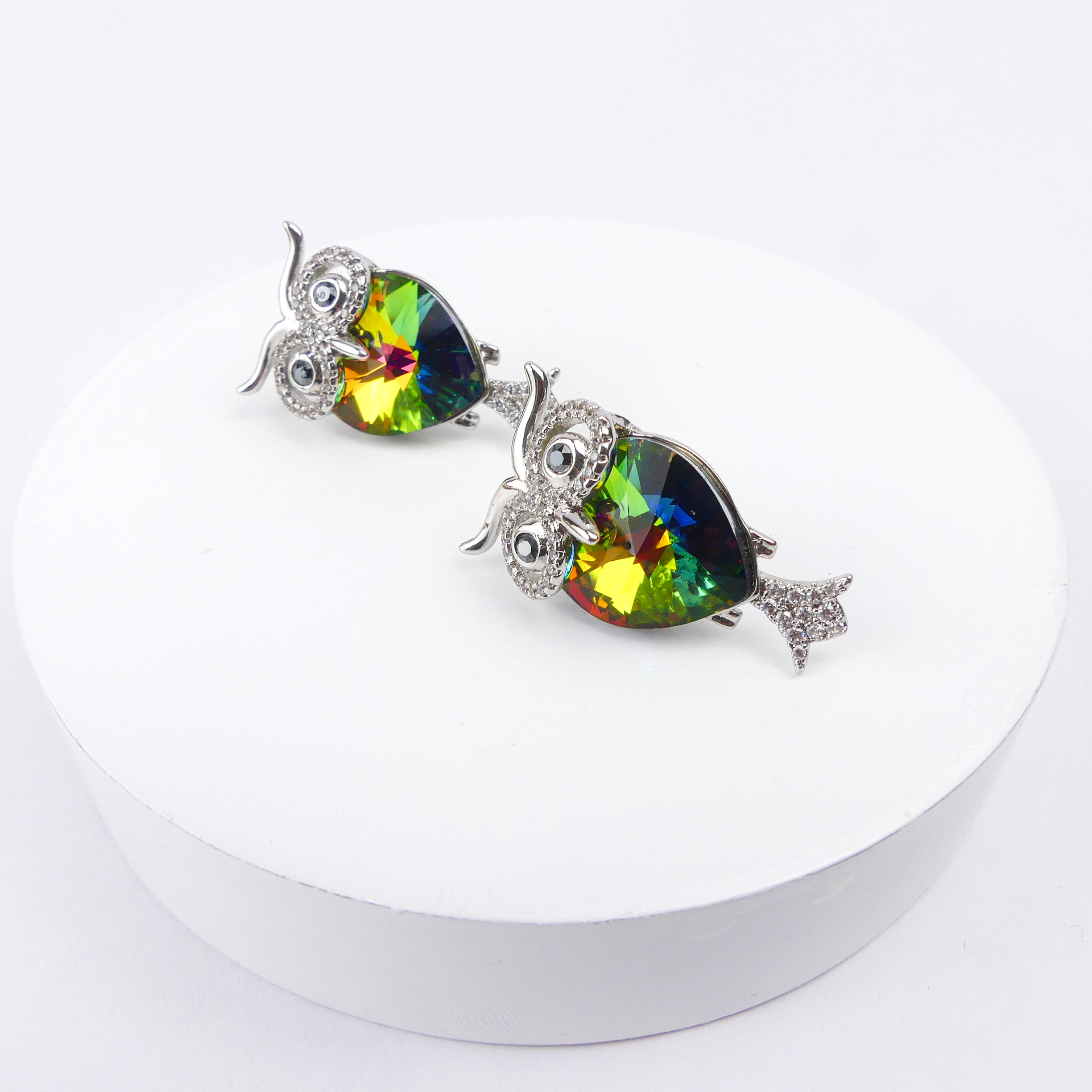 Boucles d´Oreilles hibou verte reflet