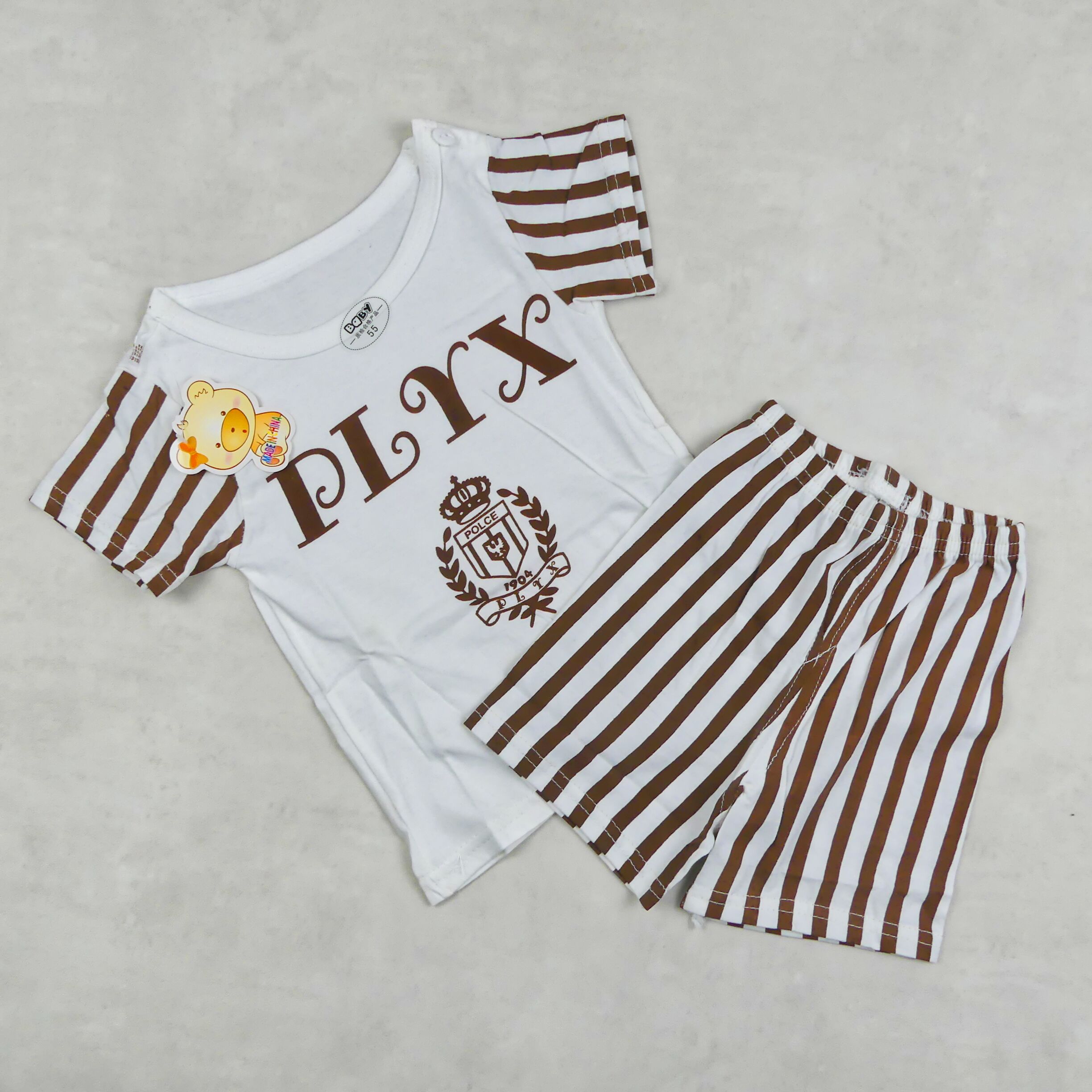 ENSEMBLE BLANC ET MARRON MOTIF PLYX 