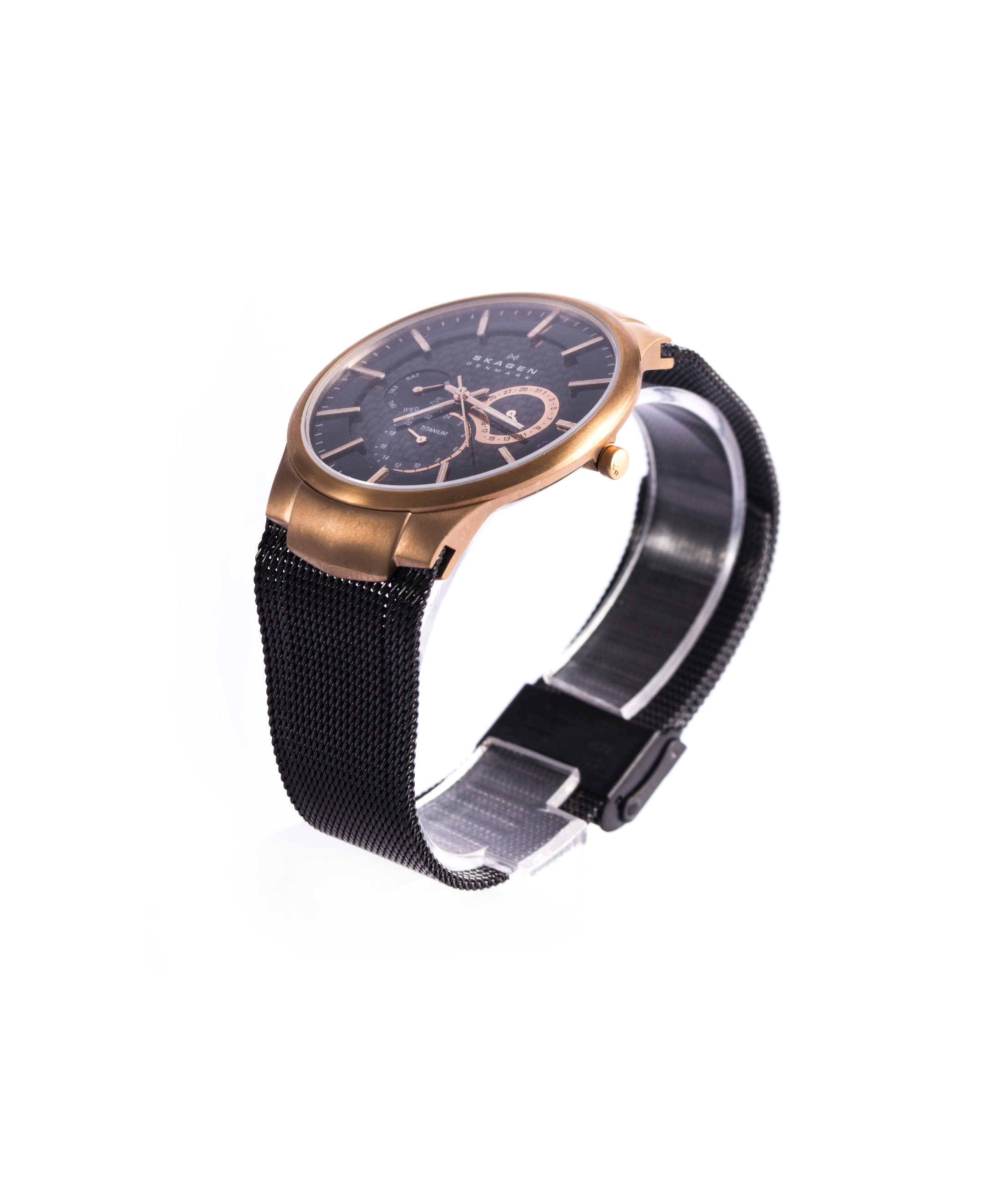 Skagen Men's 809XLTRB Titanium Collection Multifunction Black Mesh Titanium Watch