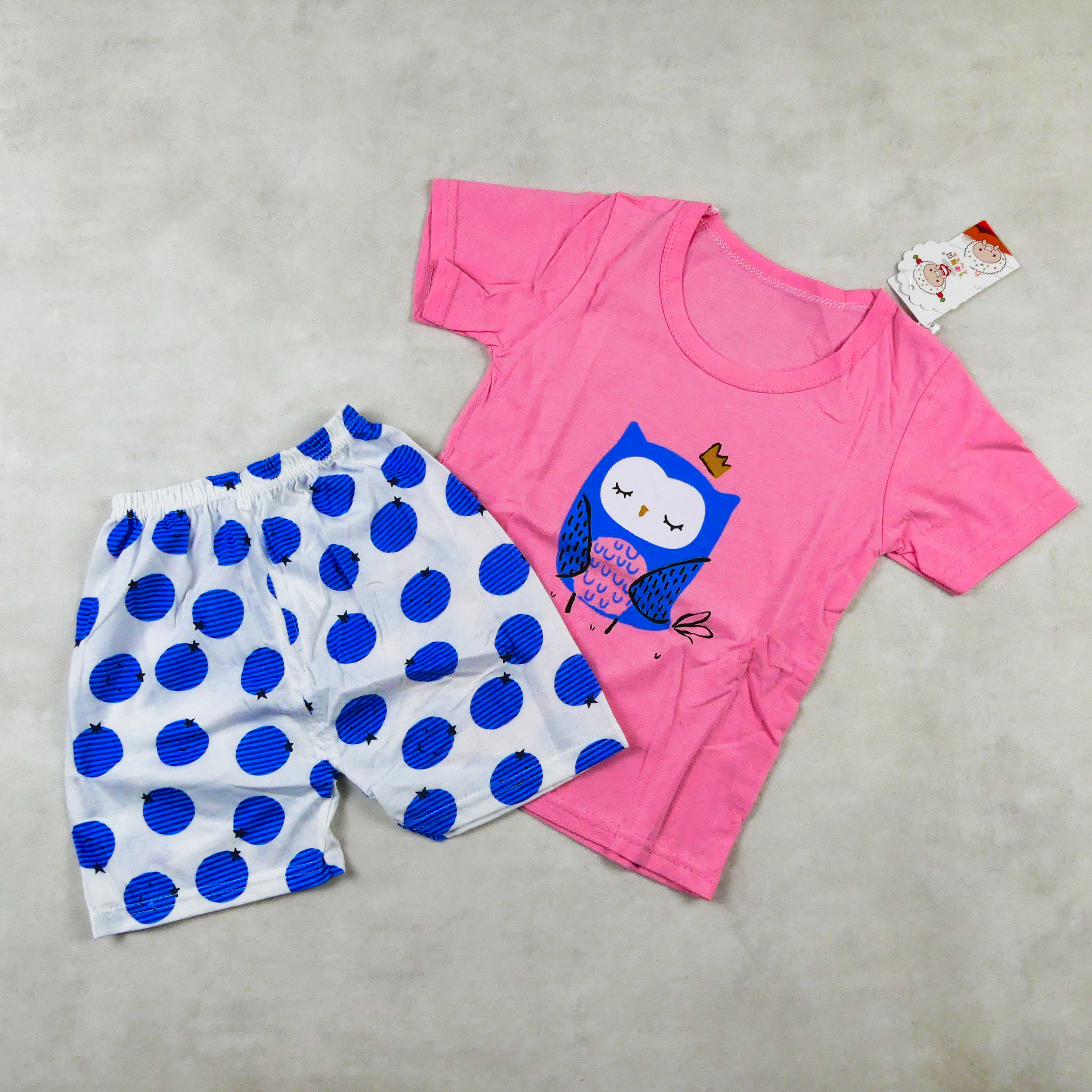 ENSEMBLE ROSE MOTIF HIBOU BLEU