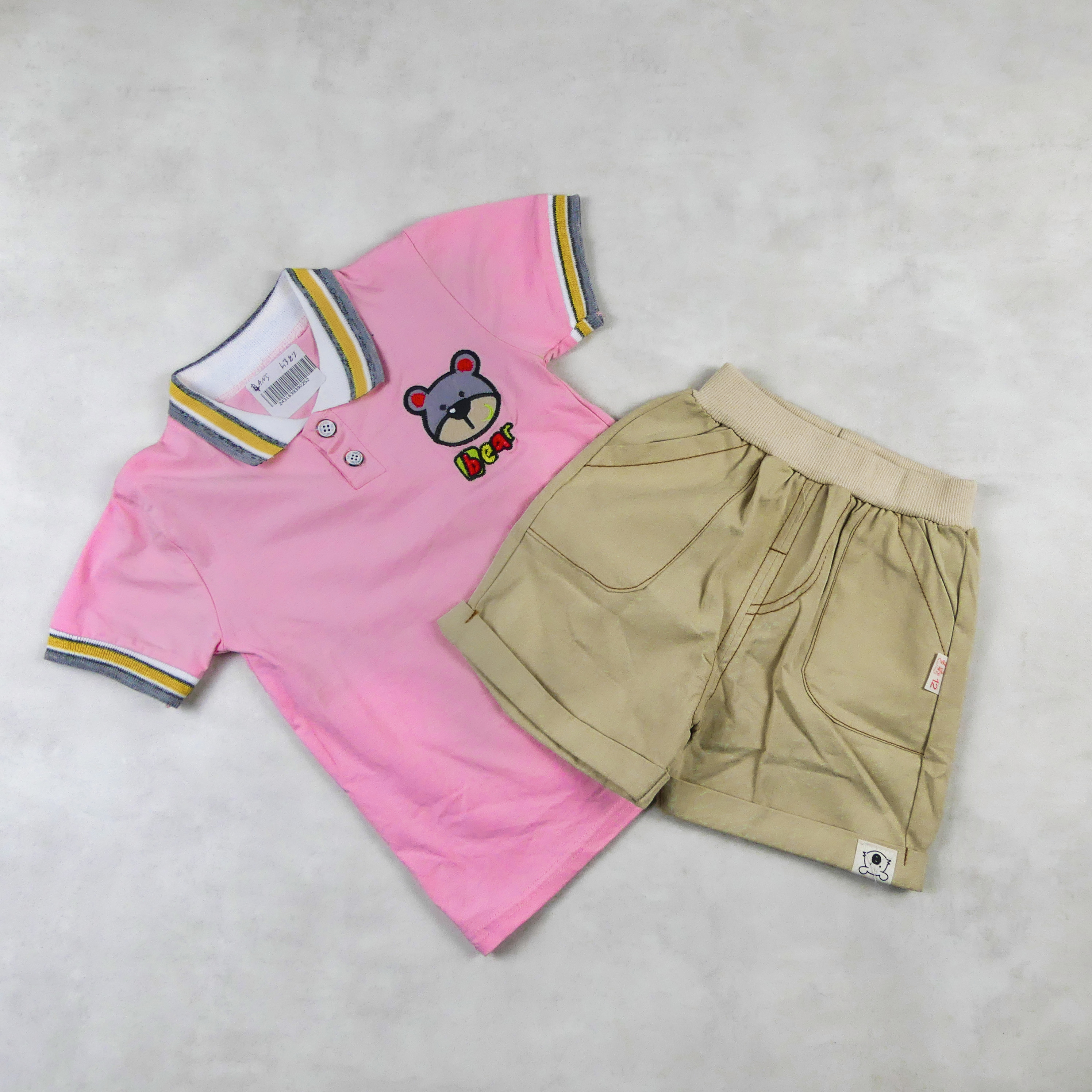 ENSEMBLE POLO ROSE AVEC SHORT MOUTARD MOTIF - BEAR-