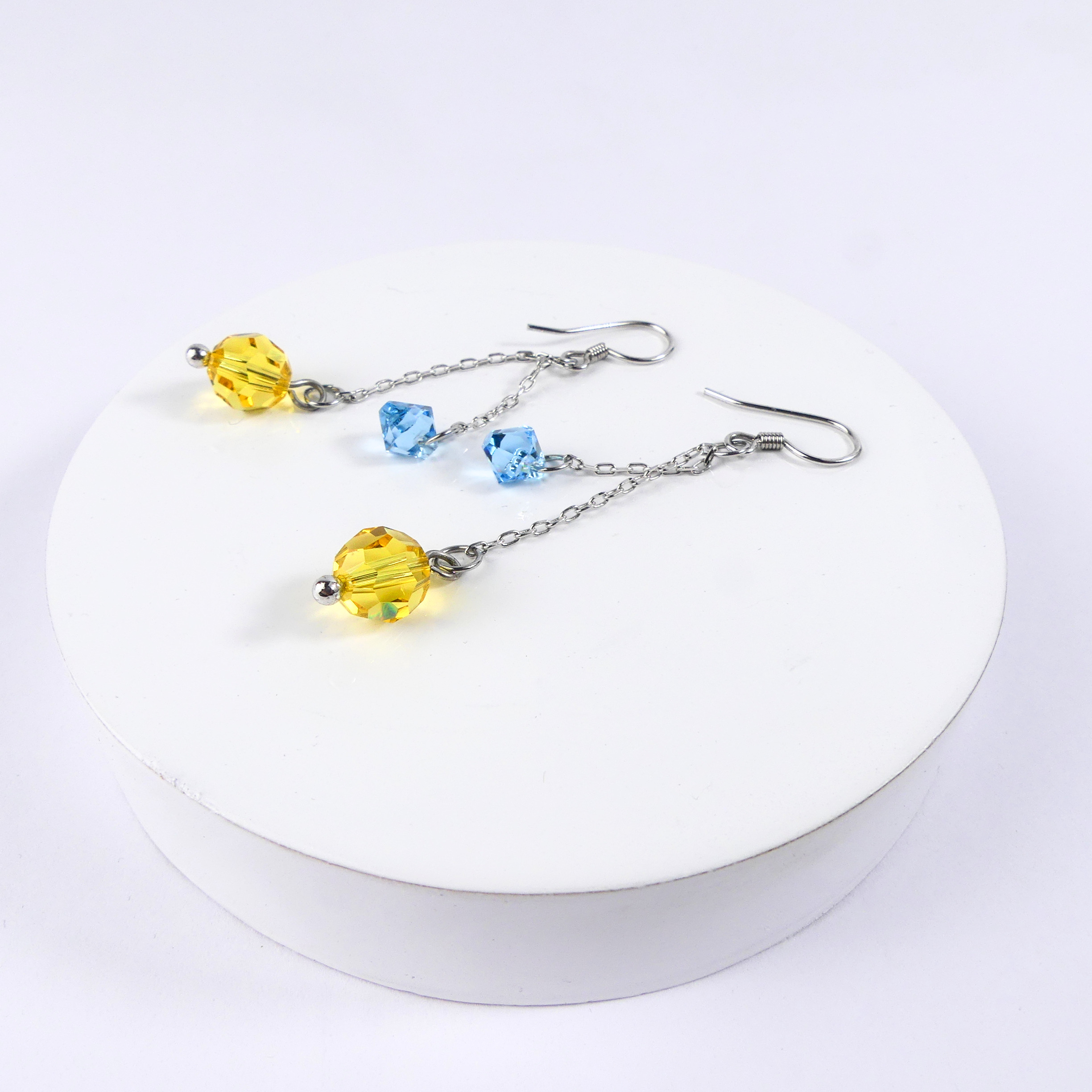 boucle d'oreille pendantes jaune/BLEU