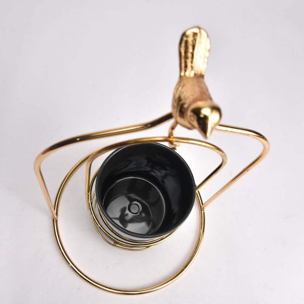 Porte-bougie décoratif doré avec oiseau – Noir