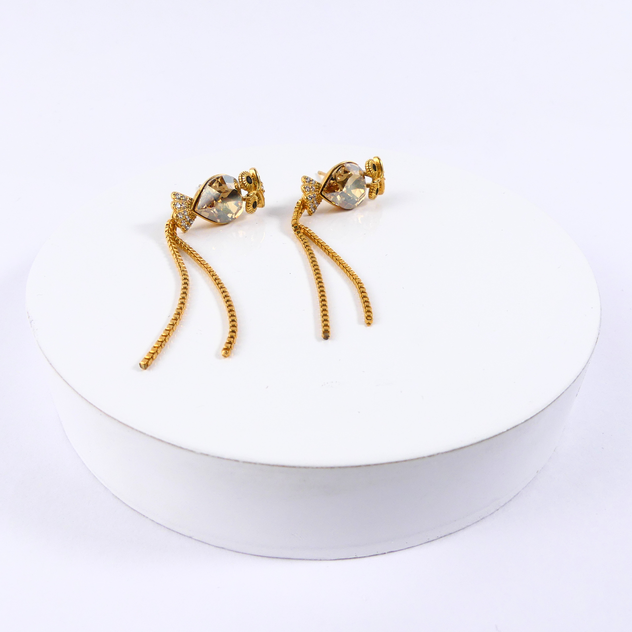 boucle d'oreille pendantes hibou miel