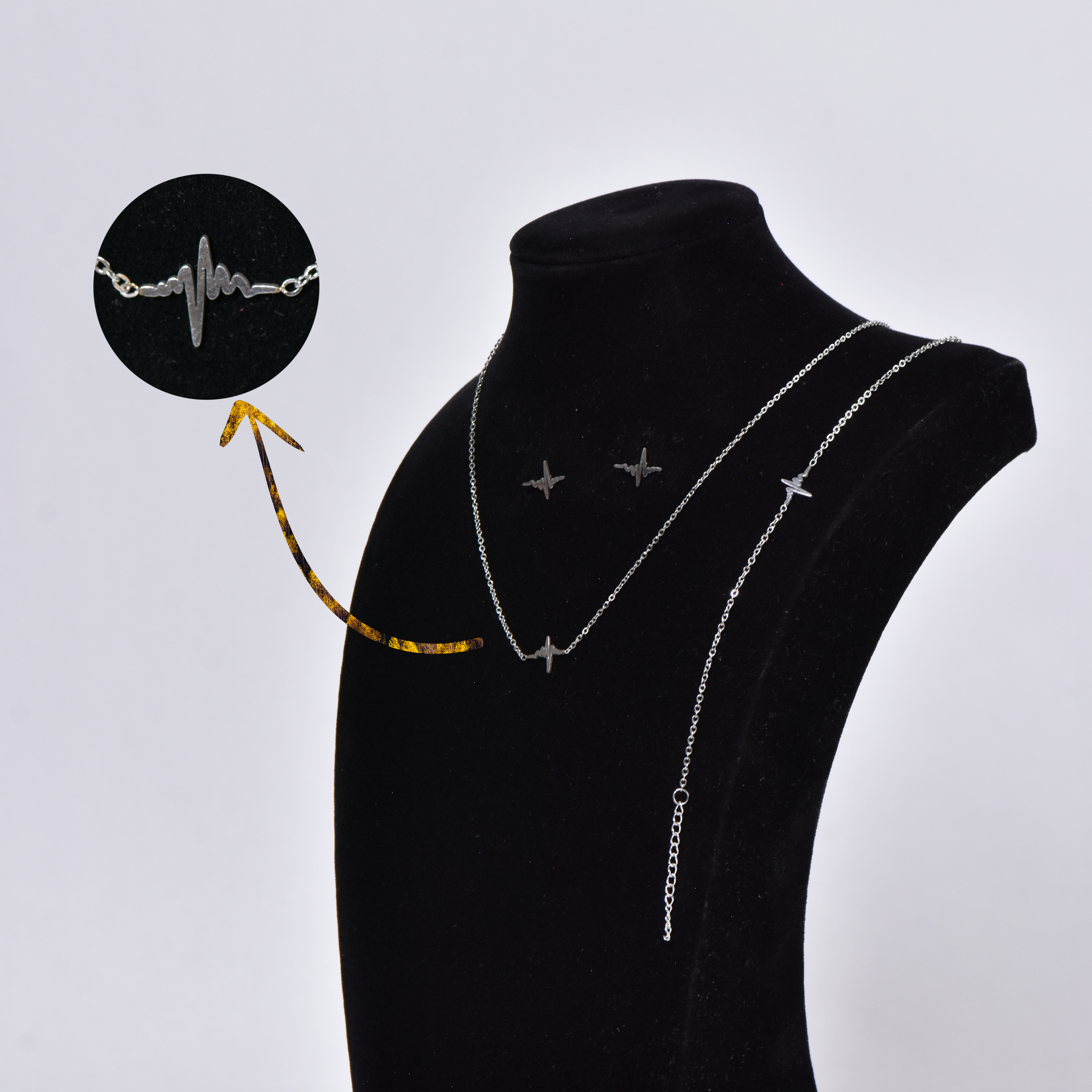 Parure motif fréquence cardiaque (plaqué Rhodié)