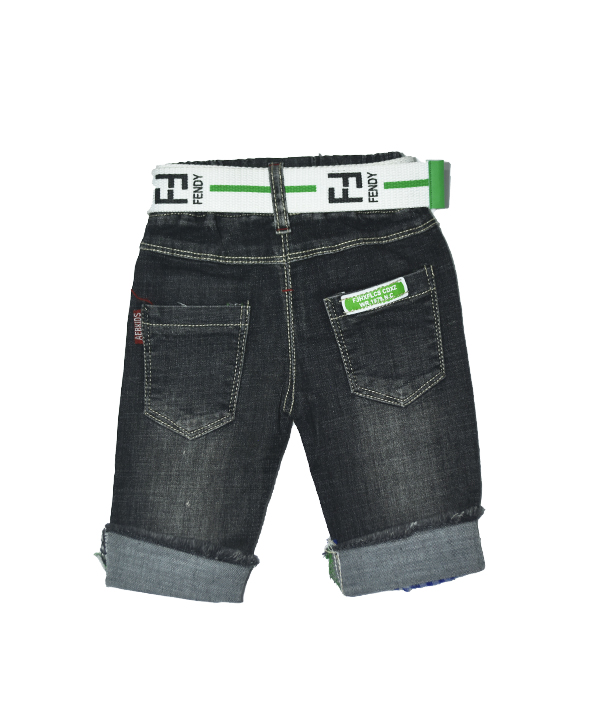 Pantacourt Jeans noir  avec Bordure a carreau Bleu 