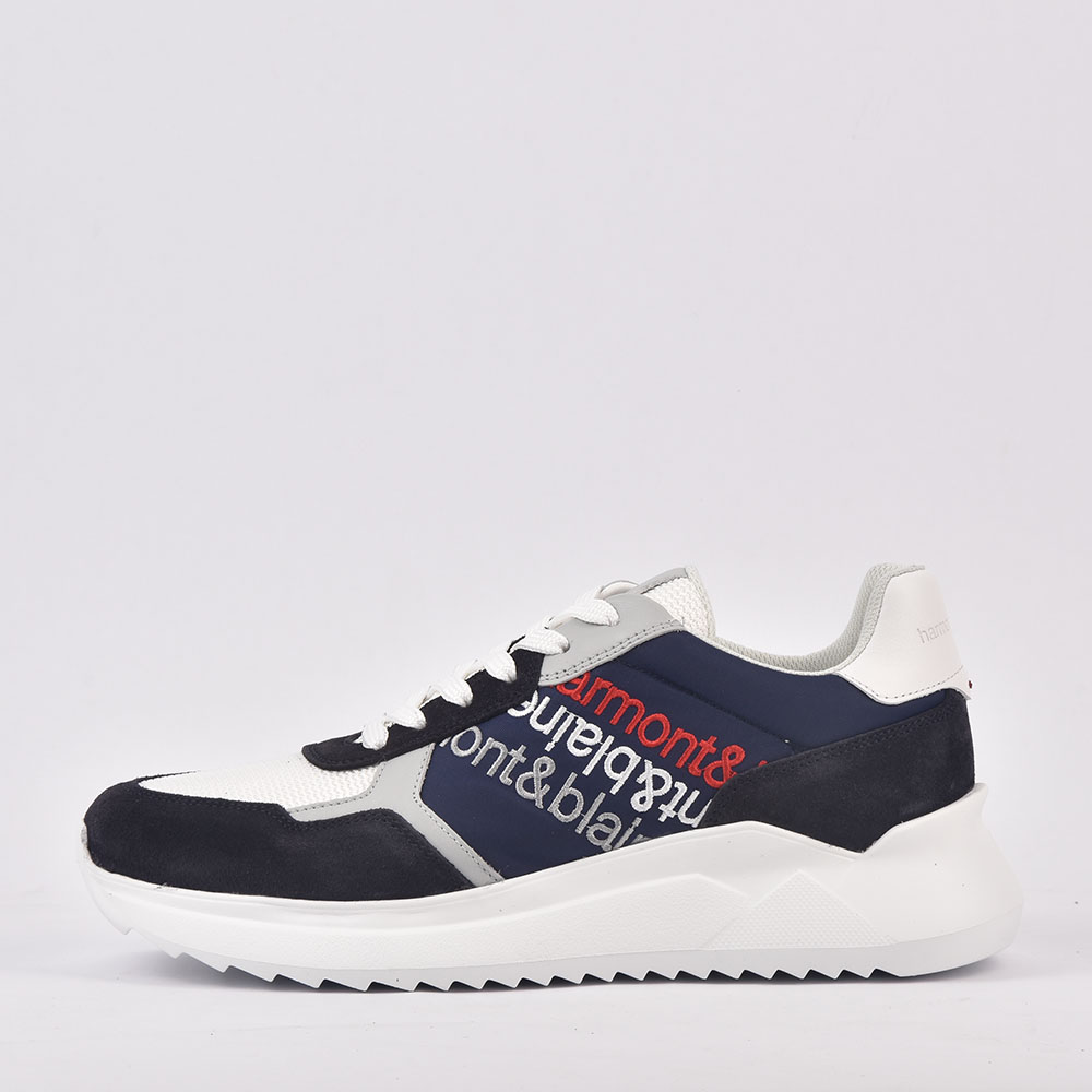 HARMONT AND BLAINE SCARPA UOMO CAMOSCIO  TEX FABRIC BLU  BIANCO  