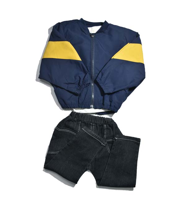 ENSEMBLE 3 PIECES- VESTE BLEU AVEC LE JAUNE 