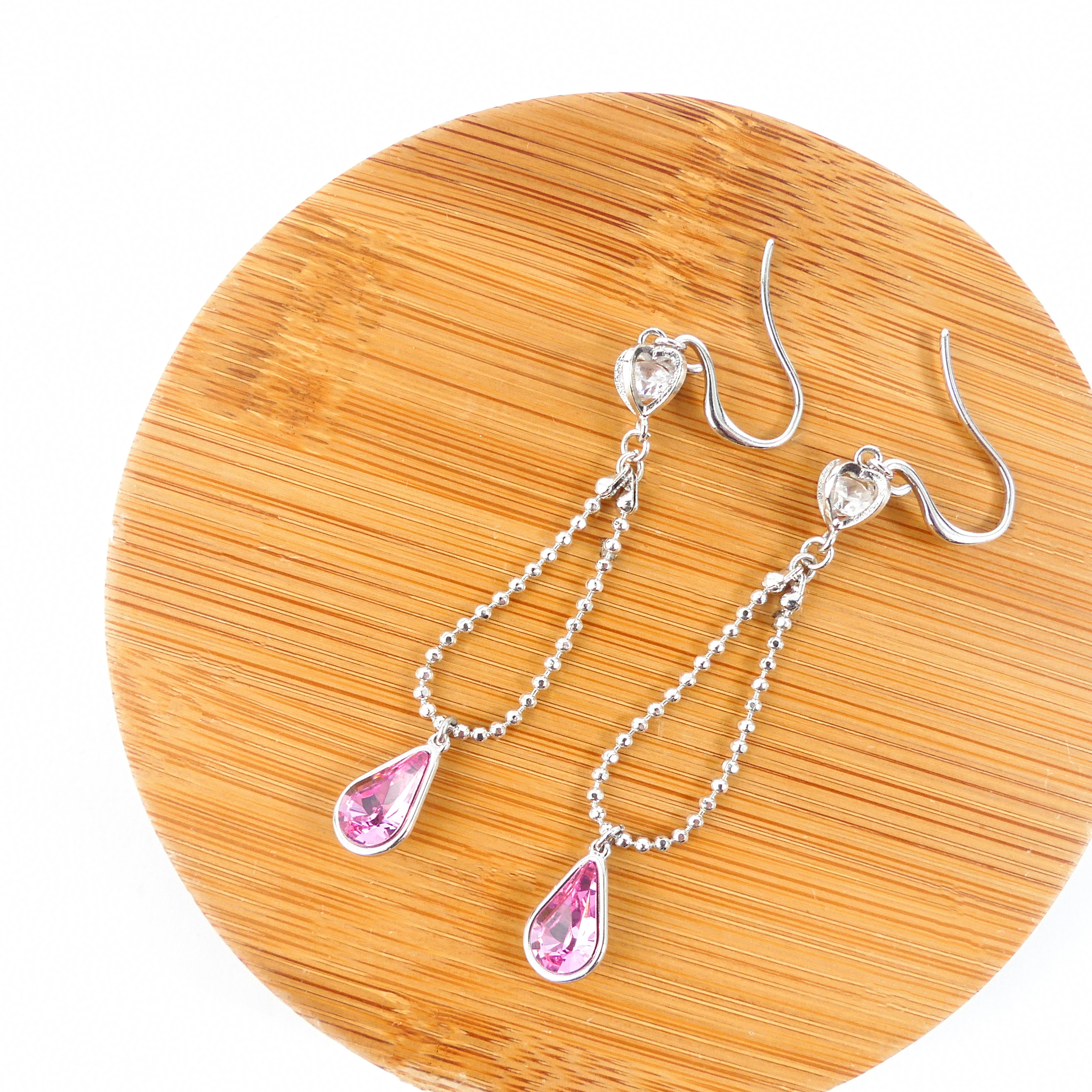 boucle d'oreille pendantes goutte rose