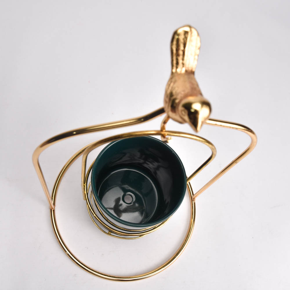 Porte-bougie décoratif doré avec oiseau – Vert foncé