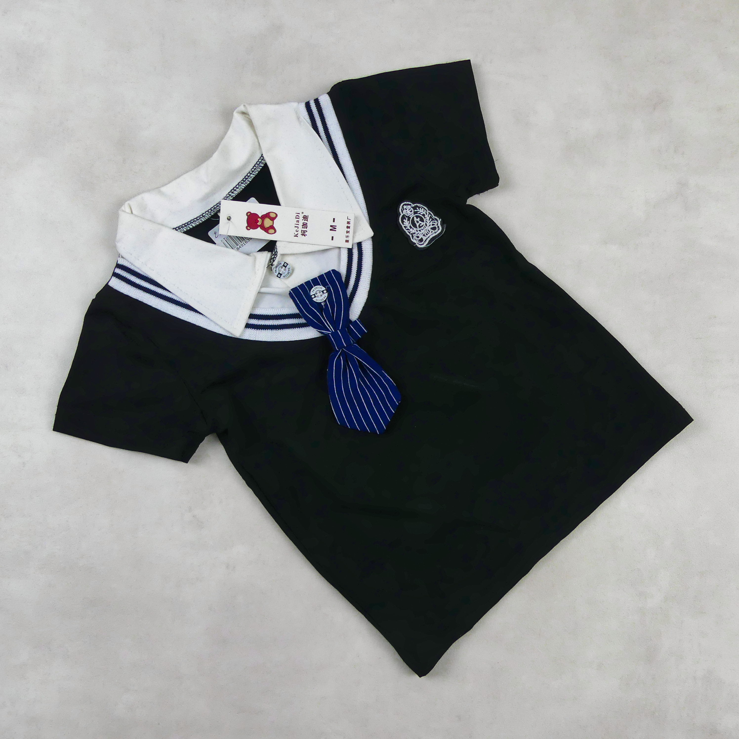 ENSEMBLE GARCON  POLO NOIR AVEC PAPILLON BLEU ET SHORT BLEU 