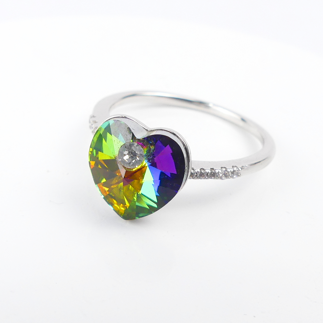 bague coeur verte reflé