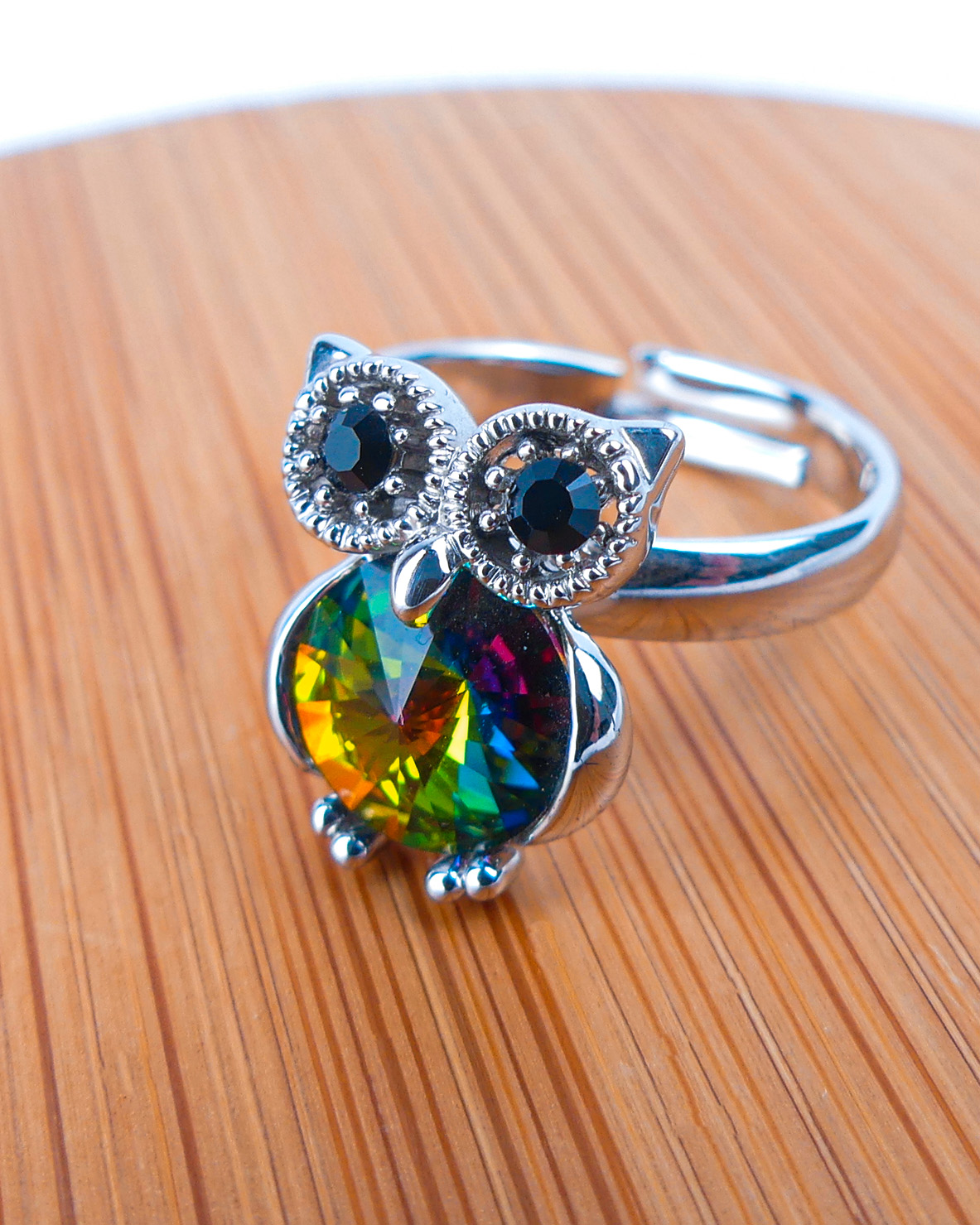 bague pierre hibou verte reflé 