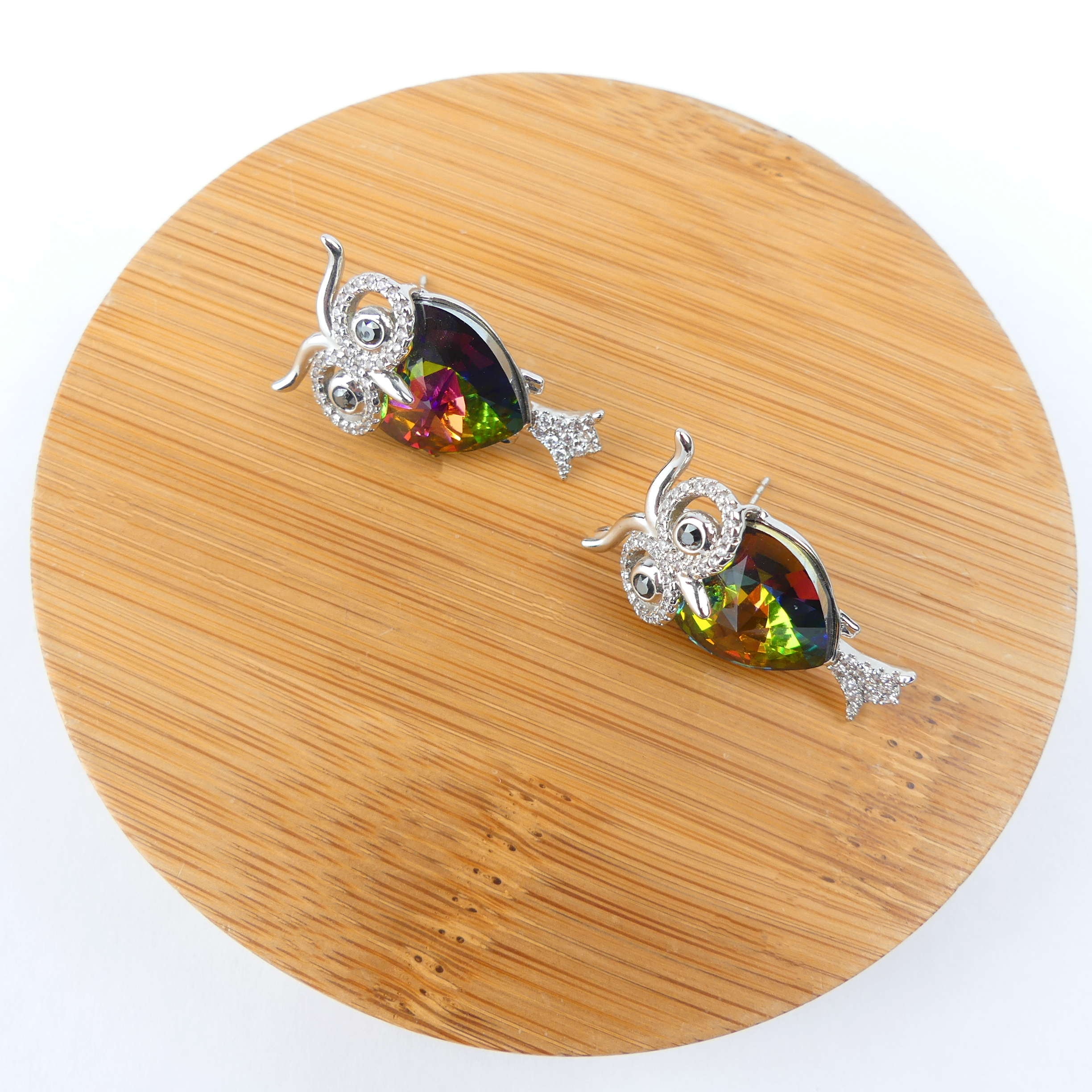 Boucles d´Oreilles hibou verte reflet