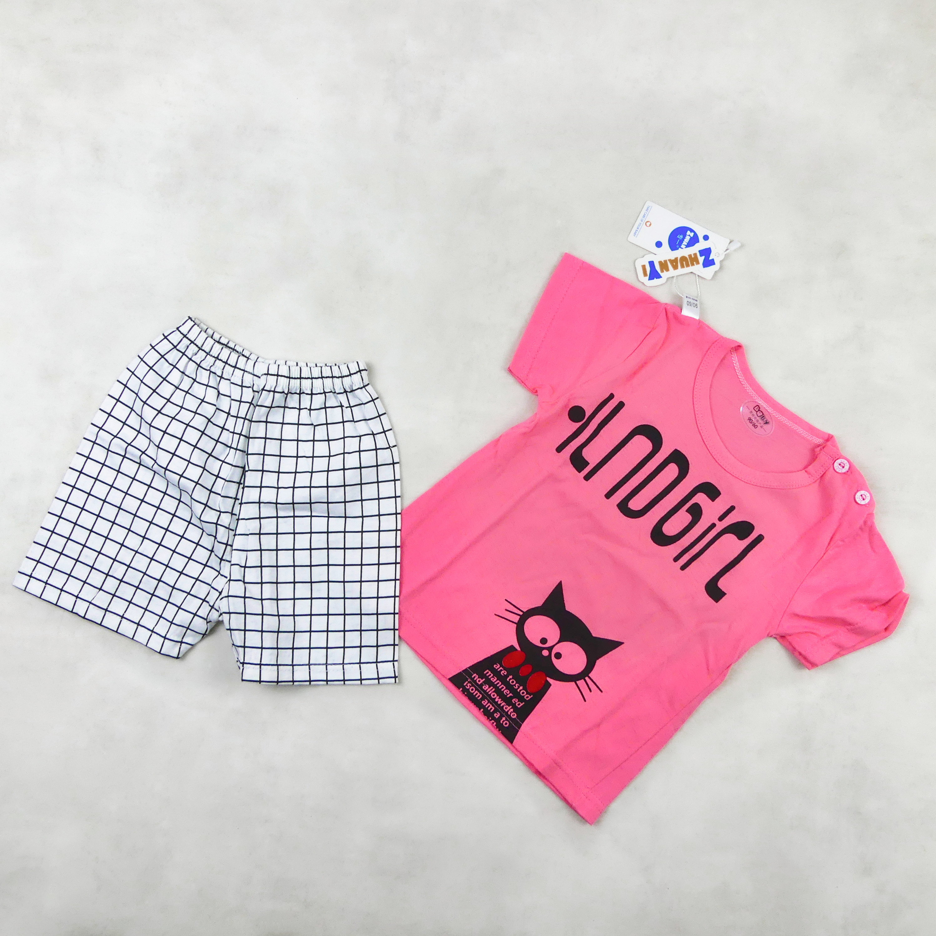 ENSEMBLE ROSE MOTIFE -ILND GIRL -CHAT NOIR