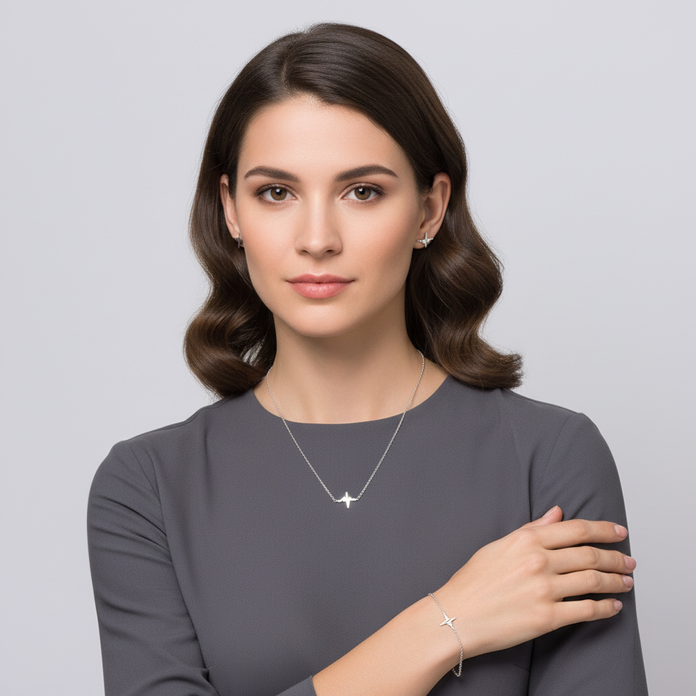 Parure motif fréquence cardiaque (plaqué Rhodié)