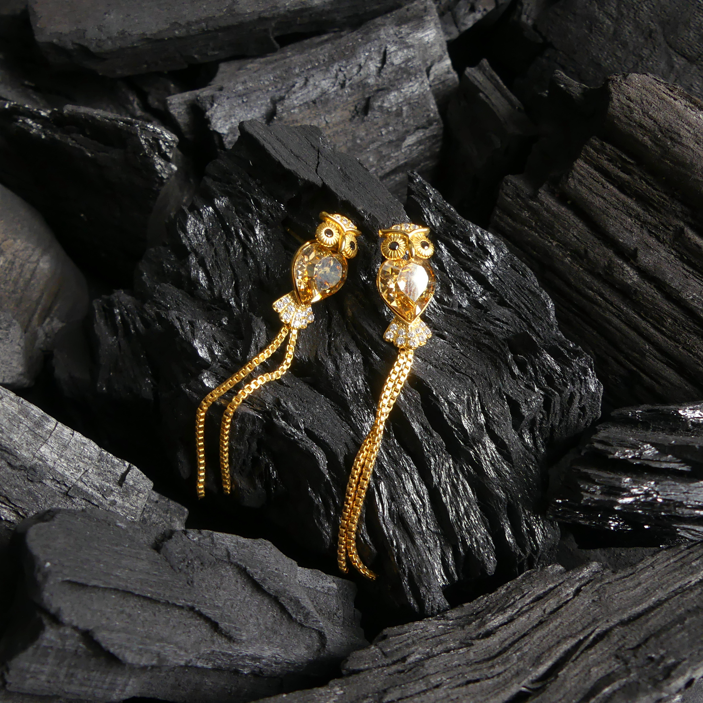 boucle d'oreille pendantes hibou miel