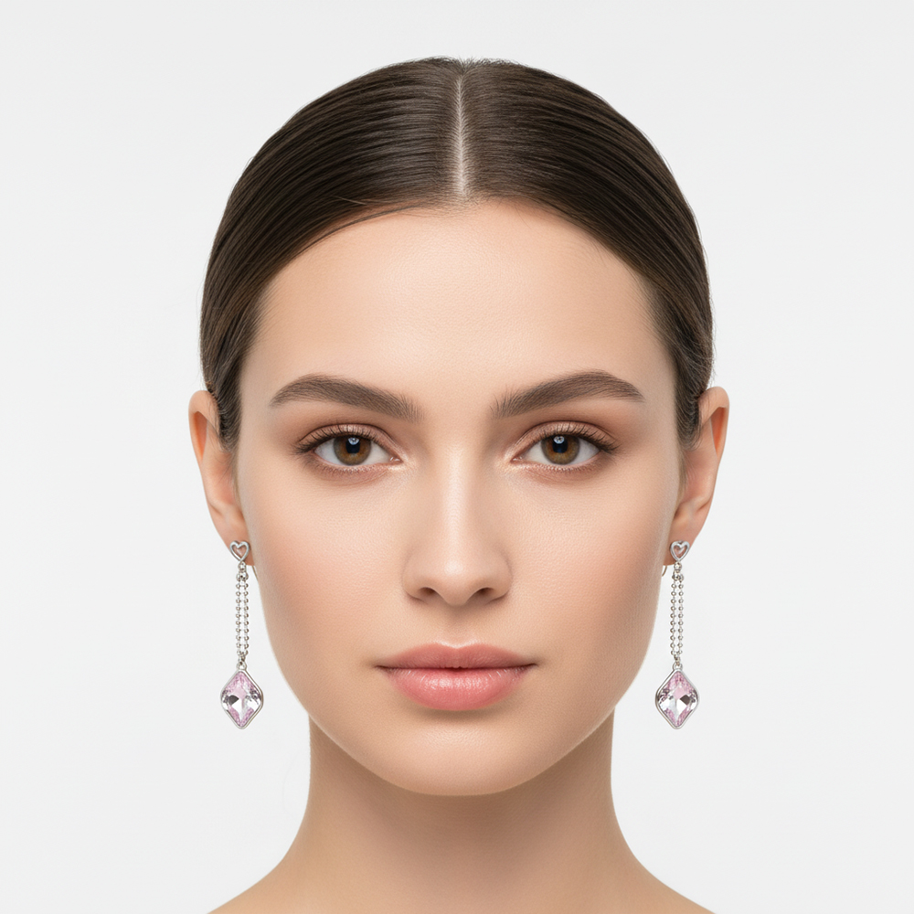 Boucles d'oreilles pendantes carré rose clair