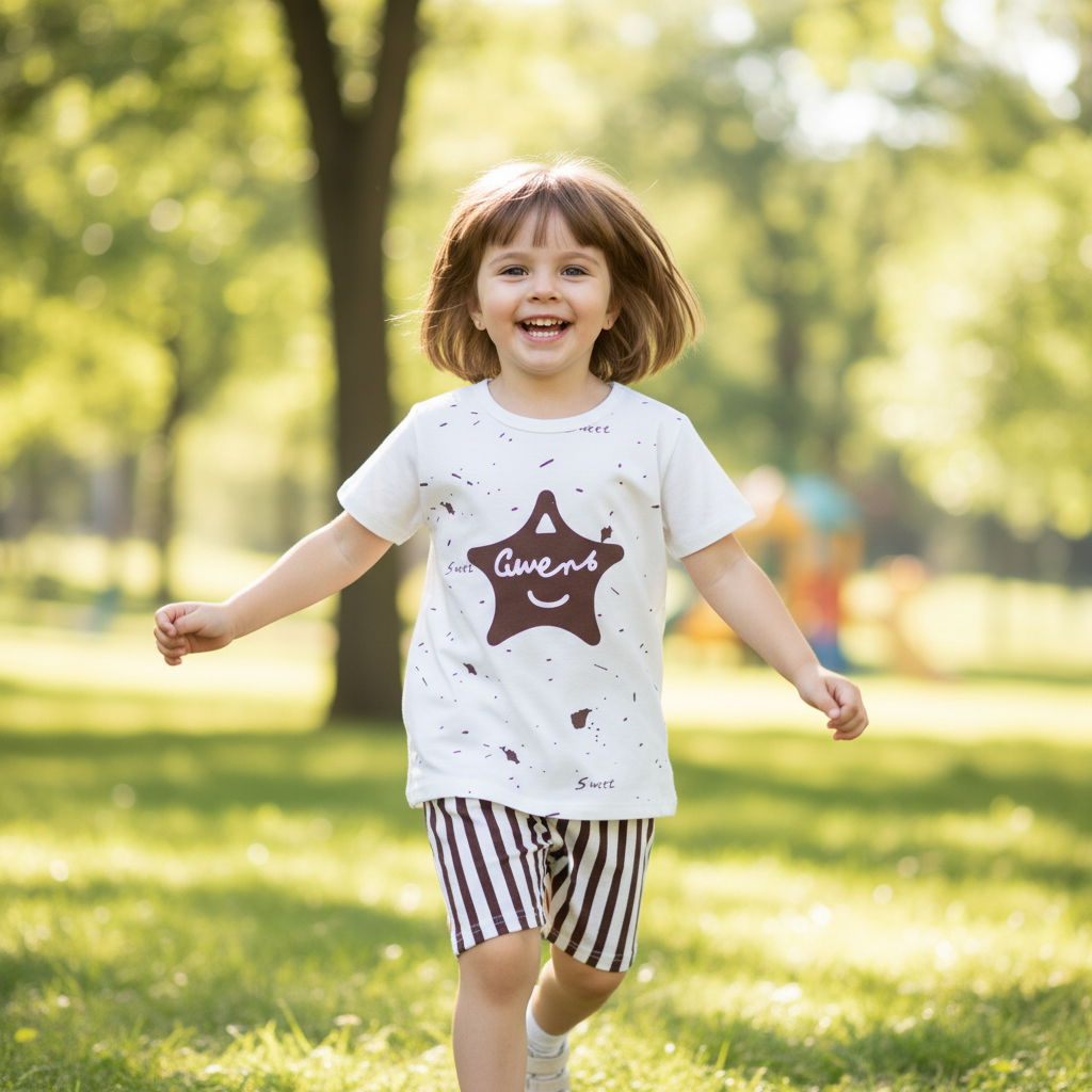 ENSEMBLE BLANC ET MARRON MOTIF -GWENS-