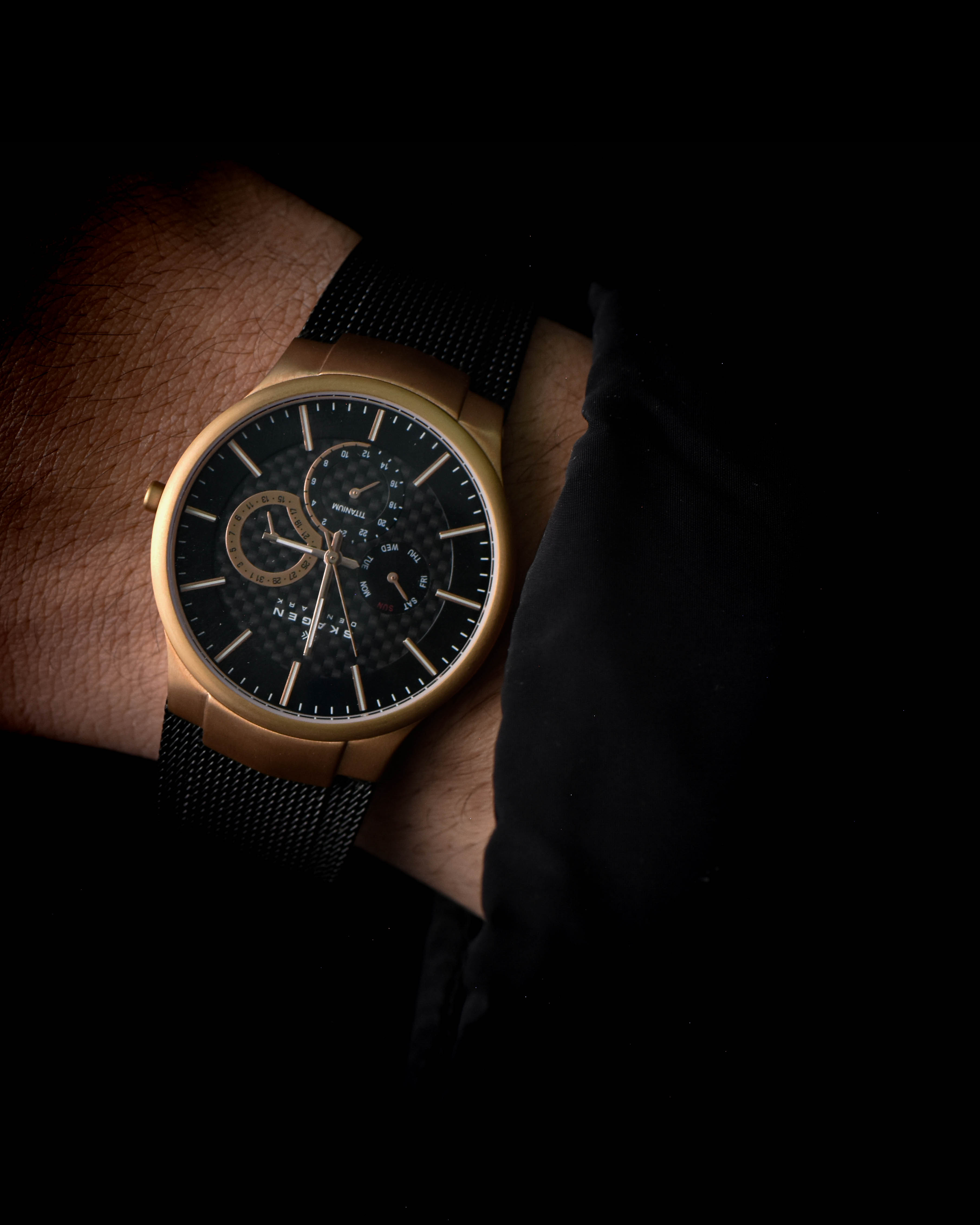 Skagen Men's 809XLTRB Titanium Collection Multifunction Black Mesh Titanium Watch