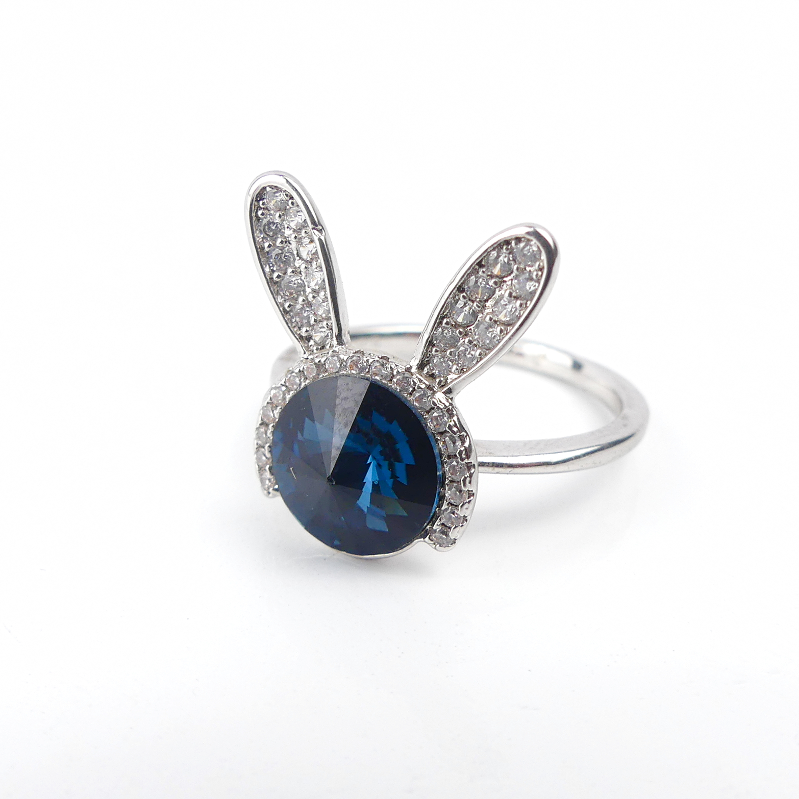 bague lapin bleu nuit -argent -