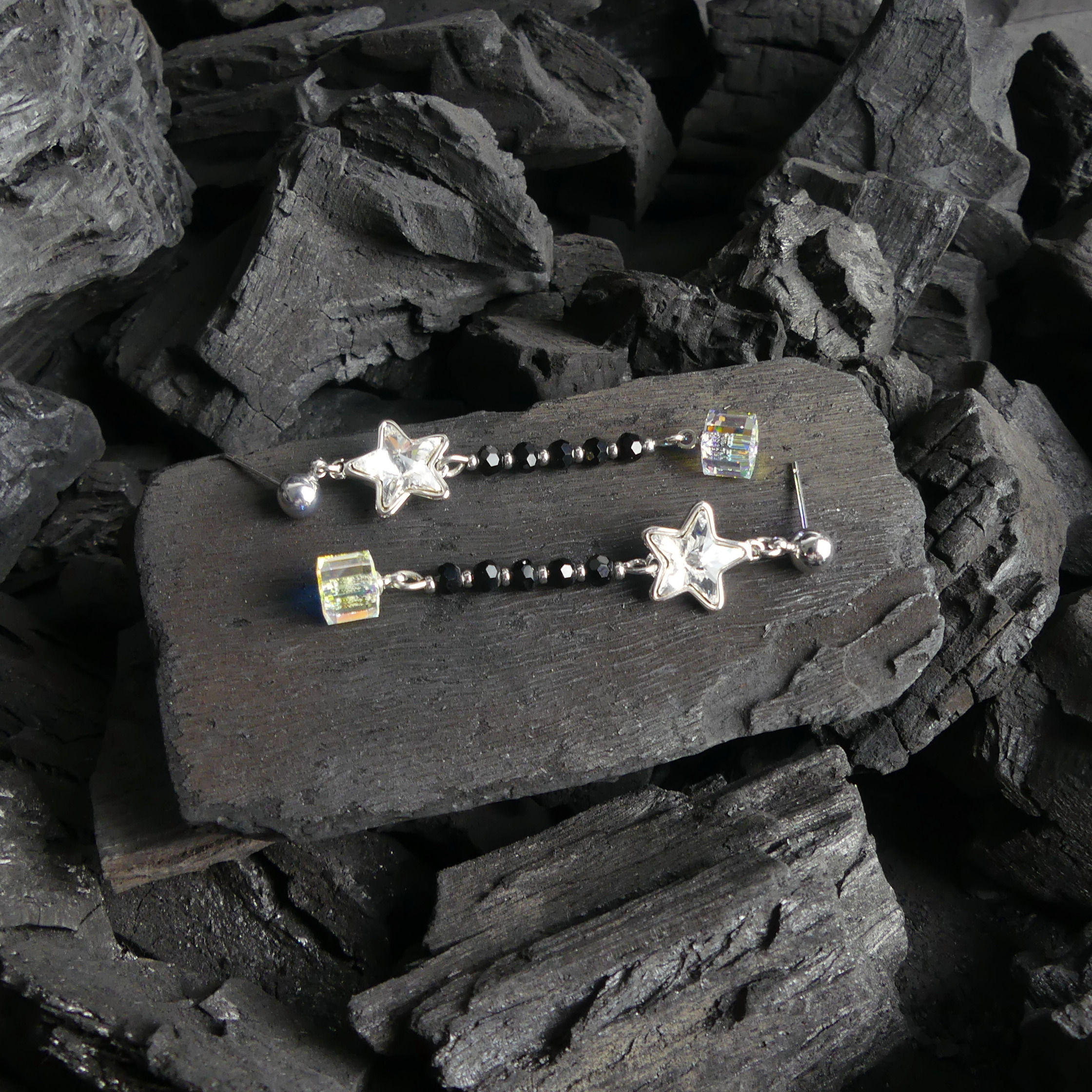 boucle d'oreille pendantes étoile bleu blanc