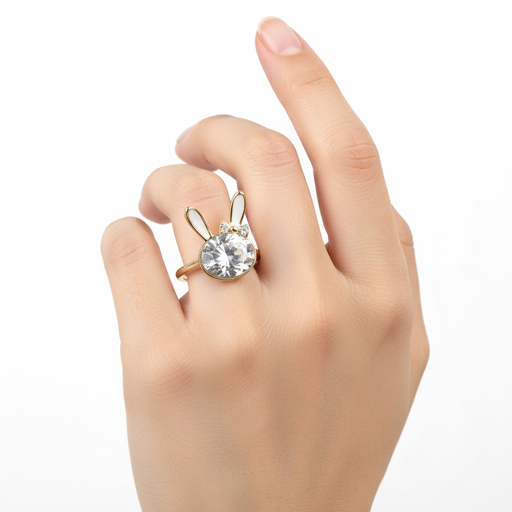 bague lapin blanc -doré-