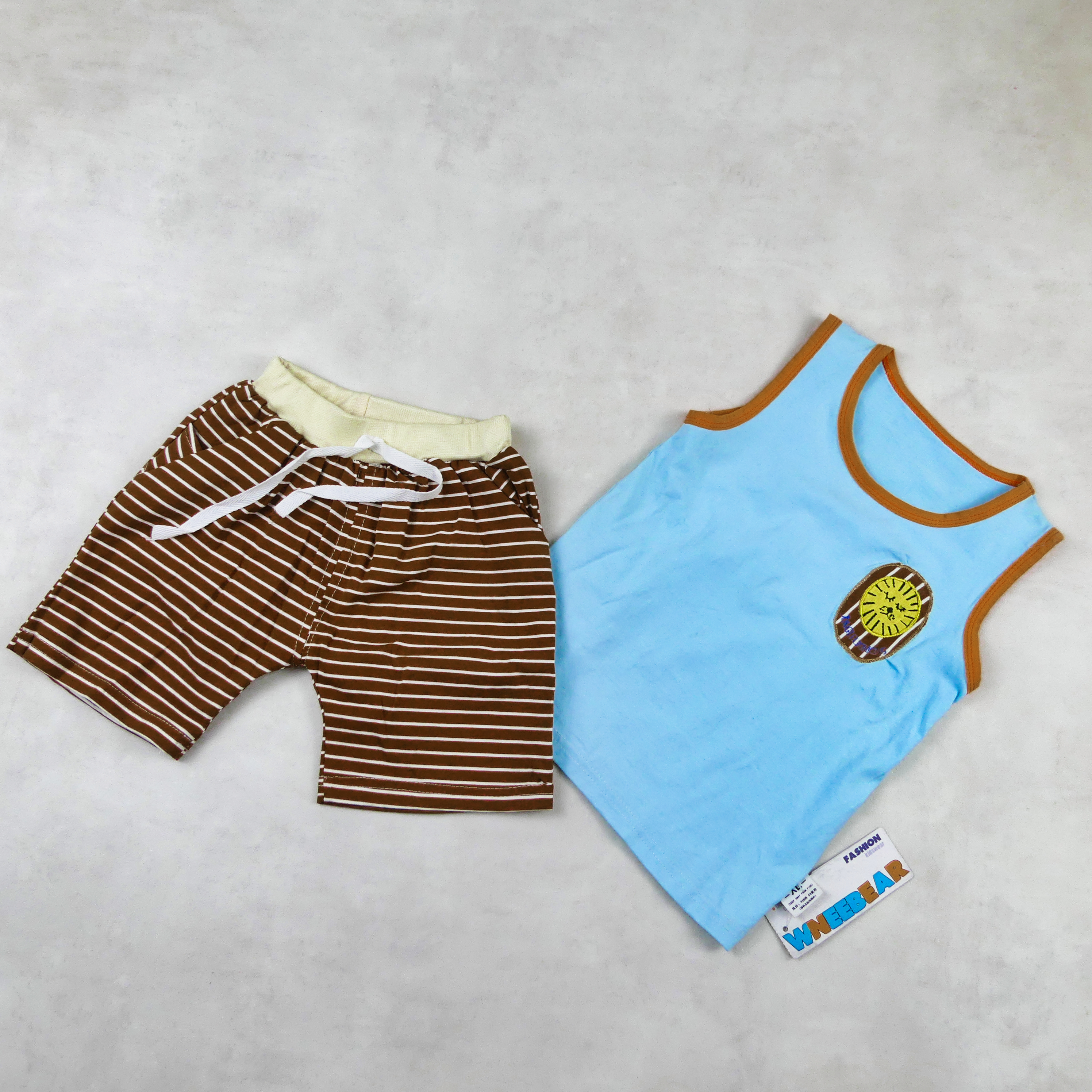 ENSEMBLE GARCON debardeur BLEU ET SHORT MARRON 