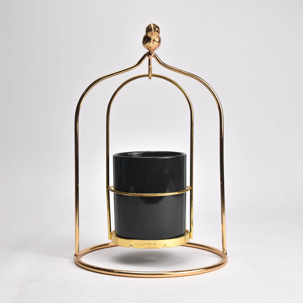 Porte-bougie décoratif doré avec oiseau – Noir