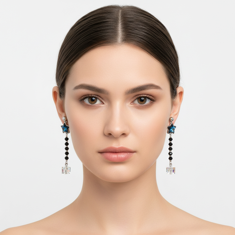 boucle d'oreille pendantes étoile bleu reflet