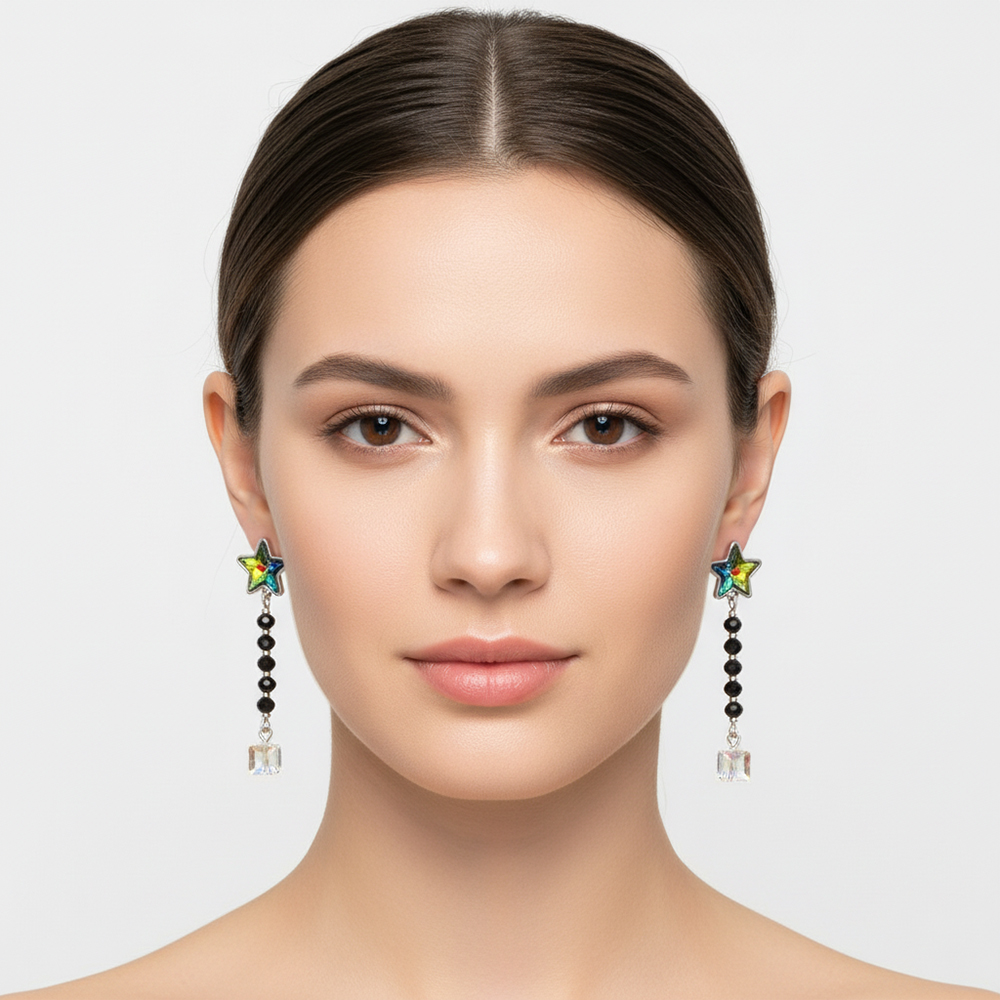 boucle d'oreille pendantes étoile verte reflet