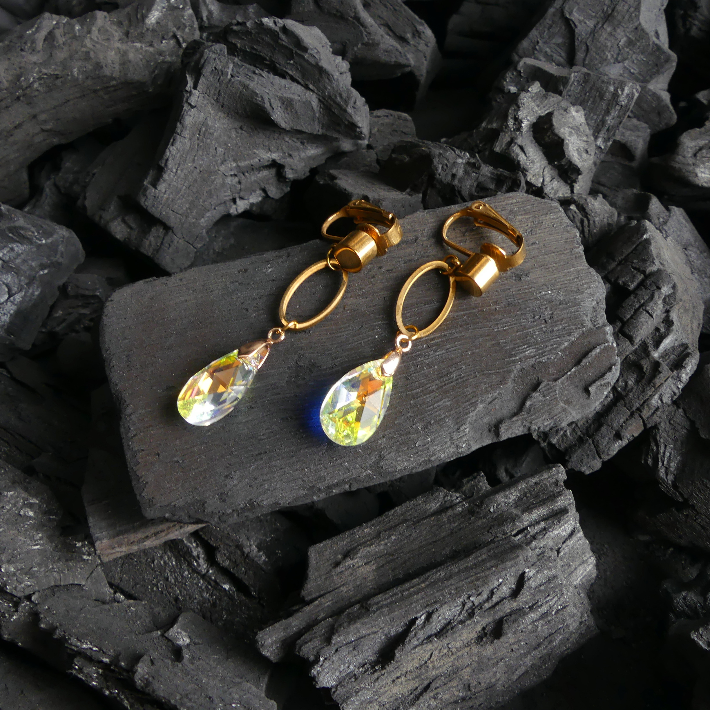 Boucle d'oreille goutte jaune