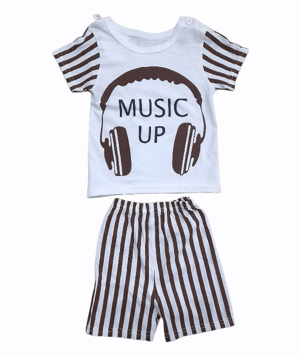 ENSEMBLE BLANC MOTIF -MUSIC UP - MARRON