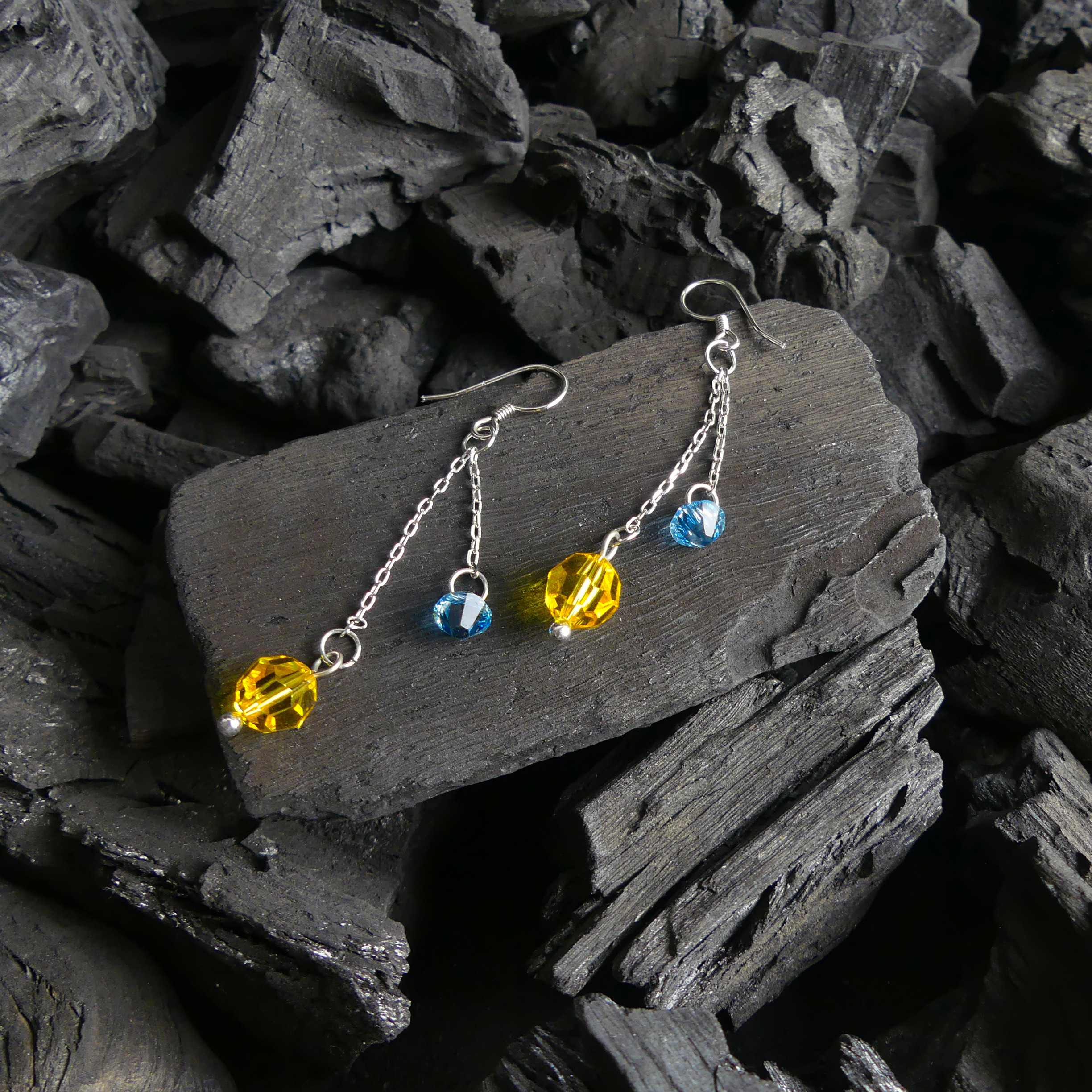 boucle d'oreille pendantes jaune/BLEU