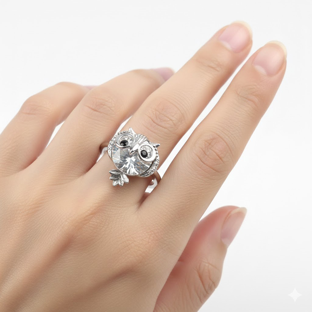 bague pierre hibou blanc