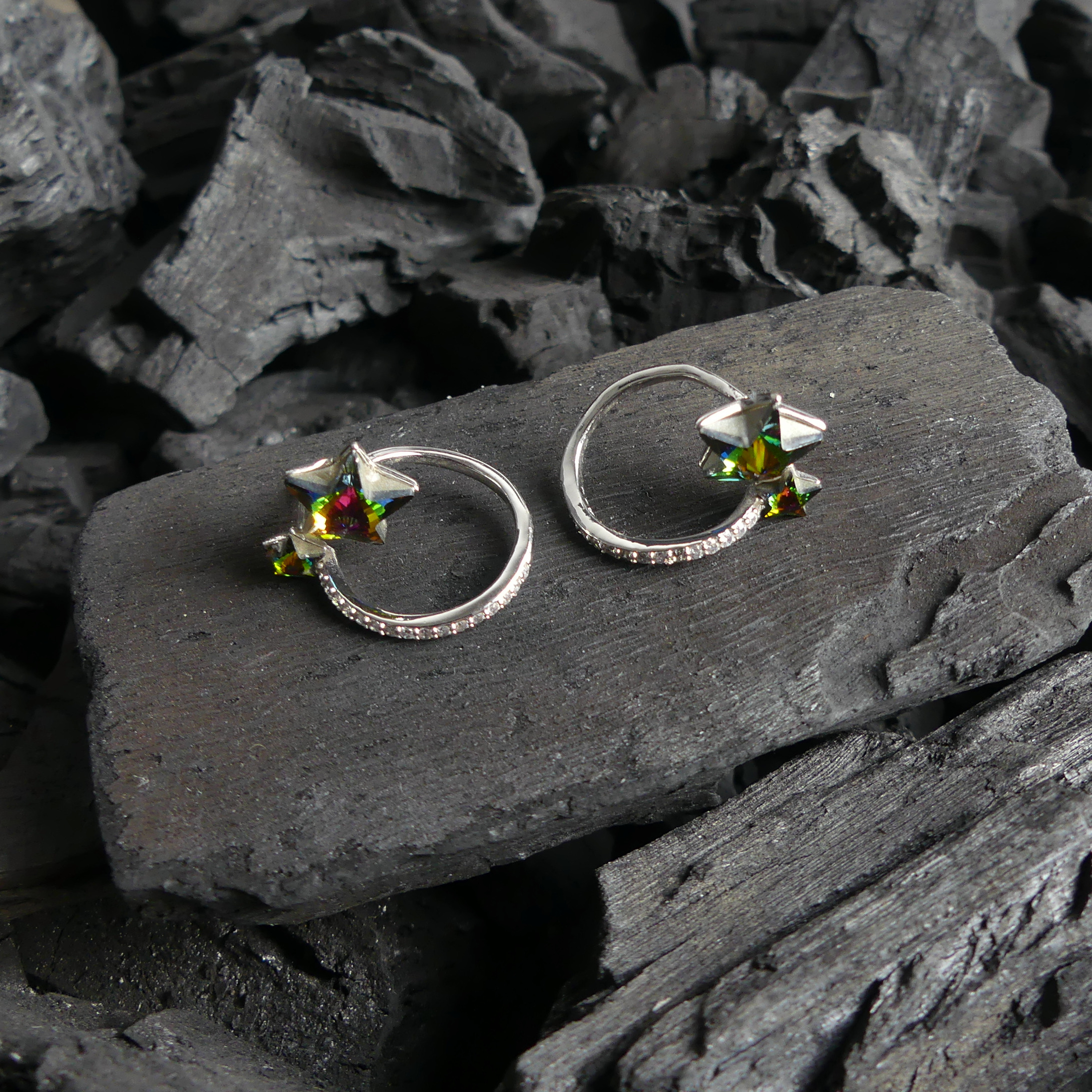 Boucles d'oreilles Etoile vert reflet