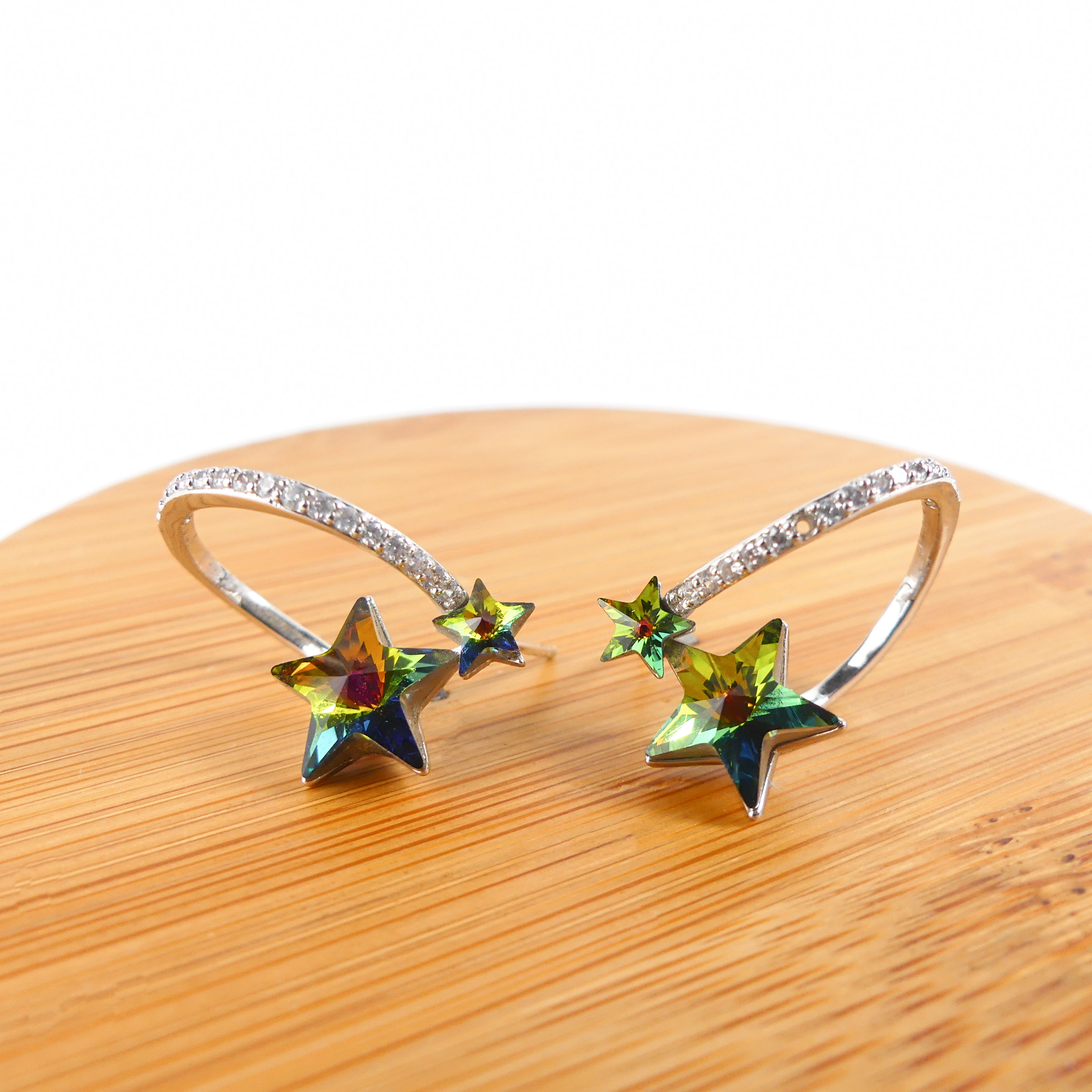 Boucles d'oreilles Etoile vert reflet