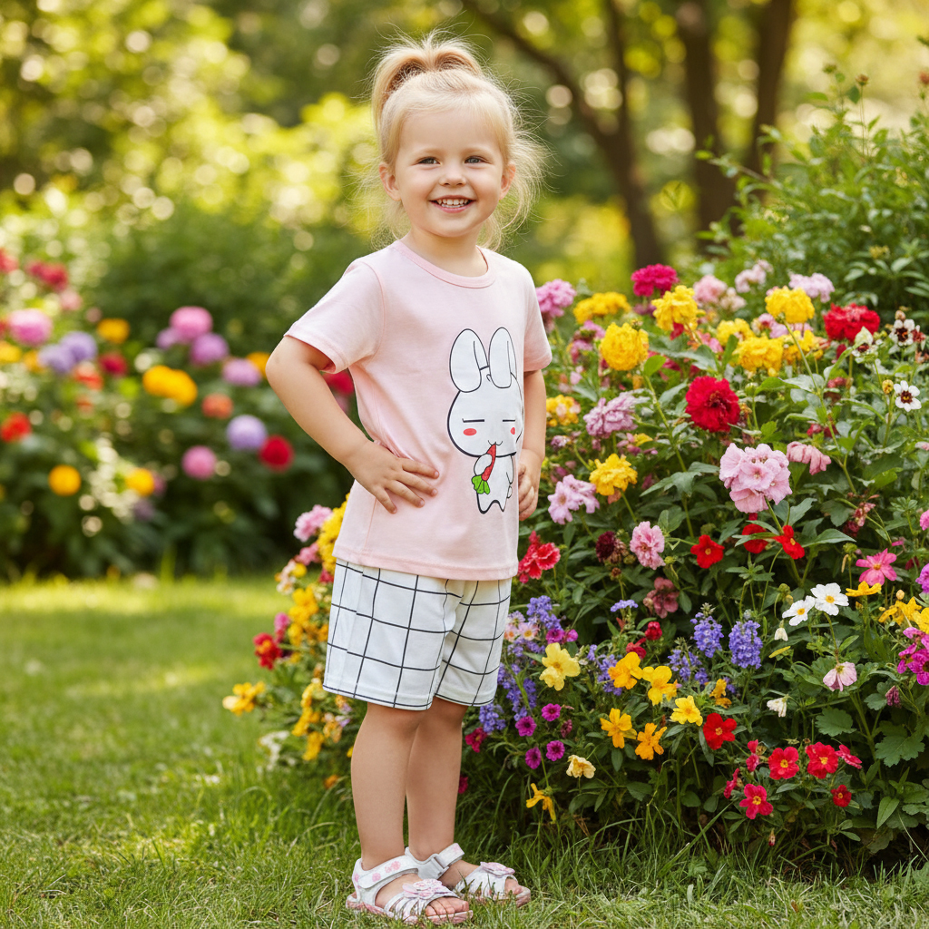 ENSEMBLE ROSE MOTIF LAPIN