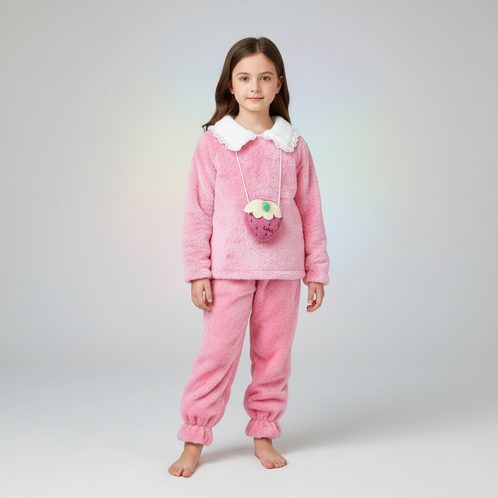 pyjama fourrure rose -sac fraise