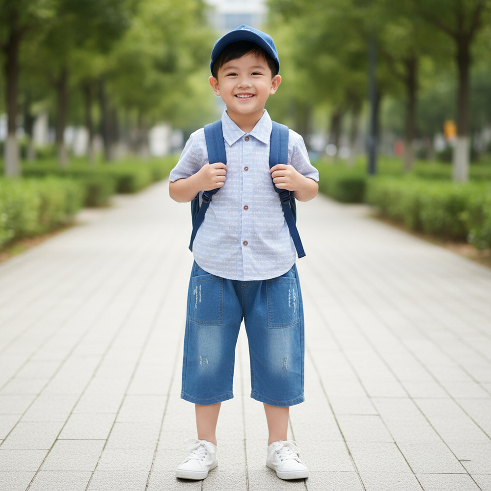 ENSEMBLE CHEMISIER BLEU AVEC SHORT jeans 