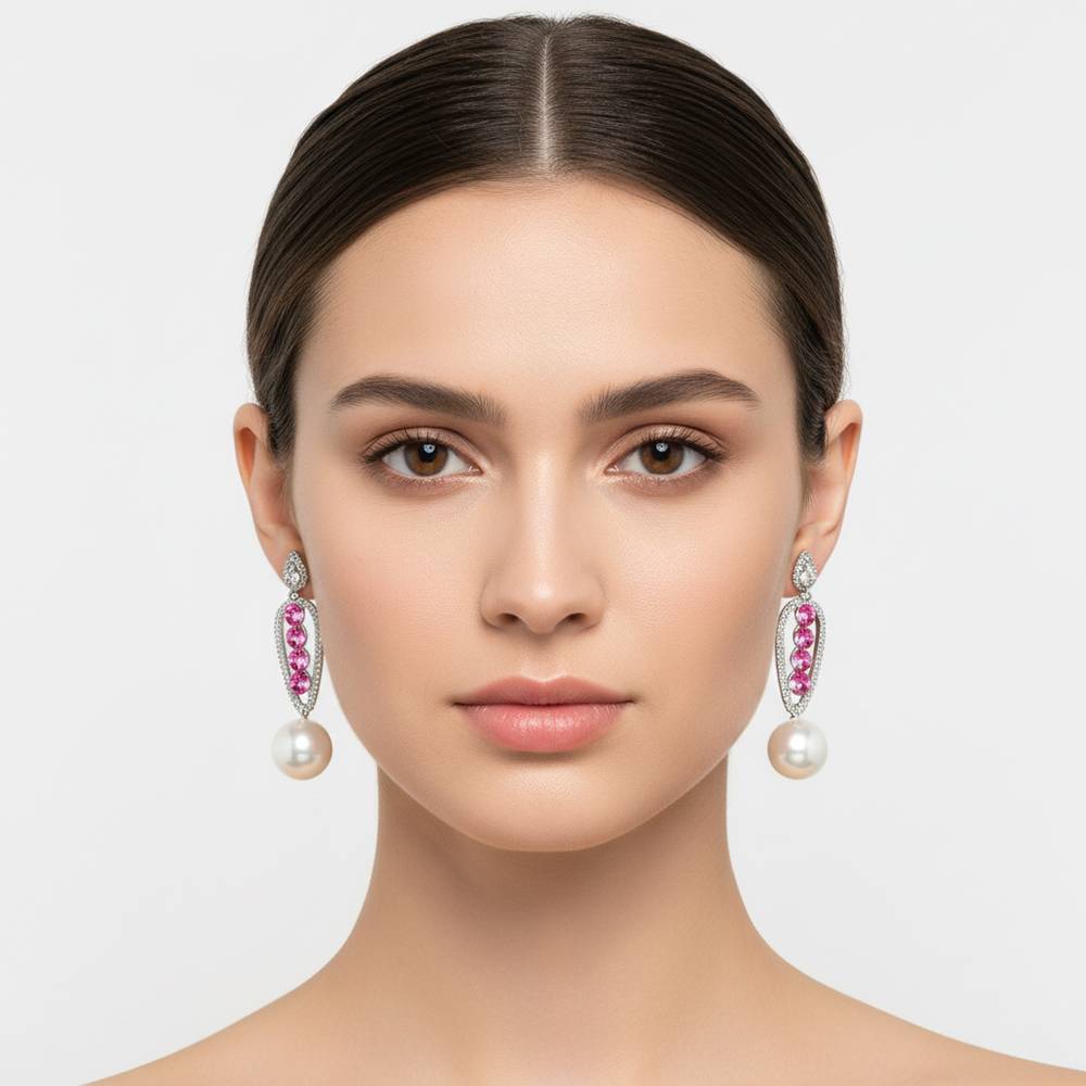 Boucles d'oreilles pendantes quatre goutte culture rose foncé