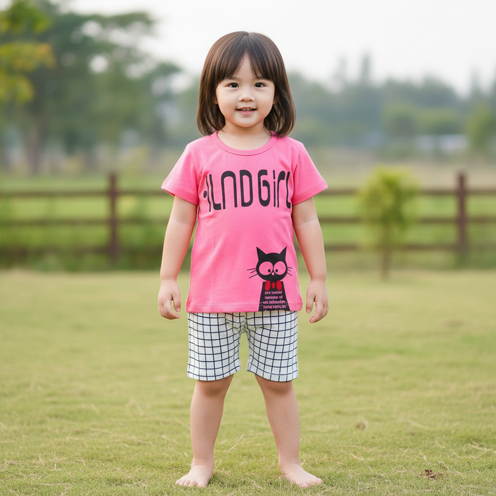 ENSEMBLE ROSE MOTIFE -ILND GIRL -CHAT NOIR