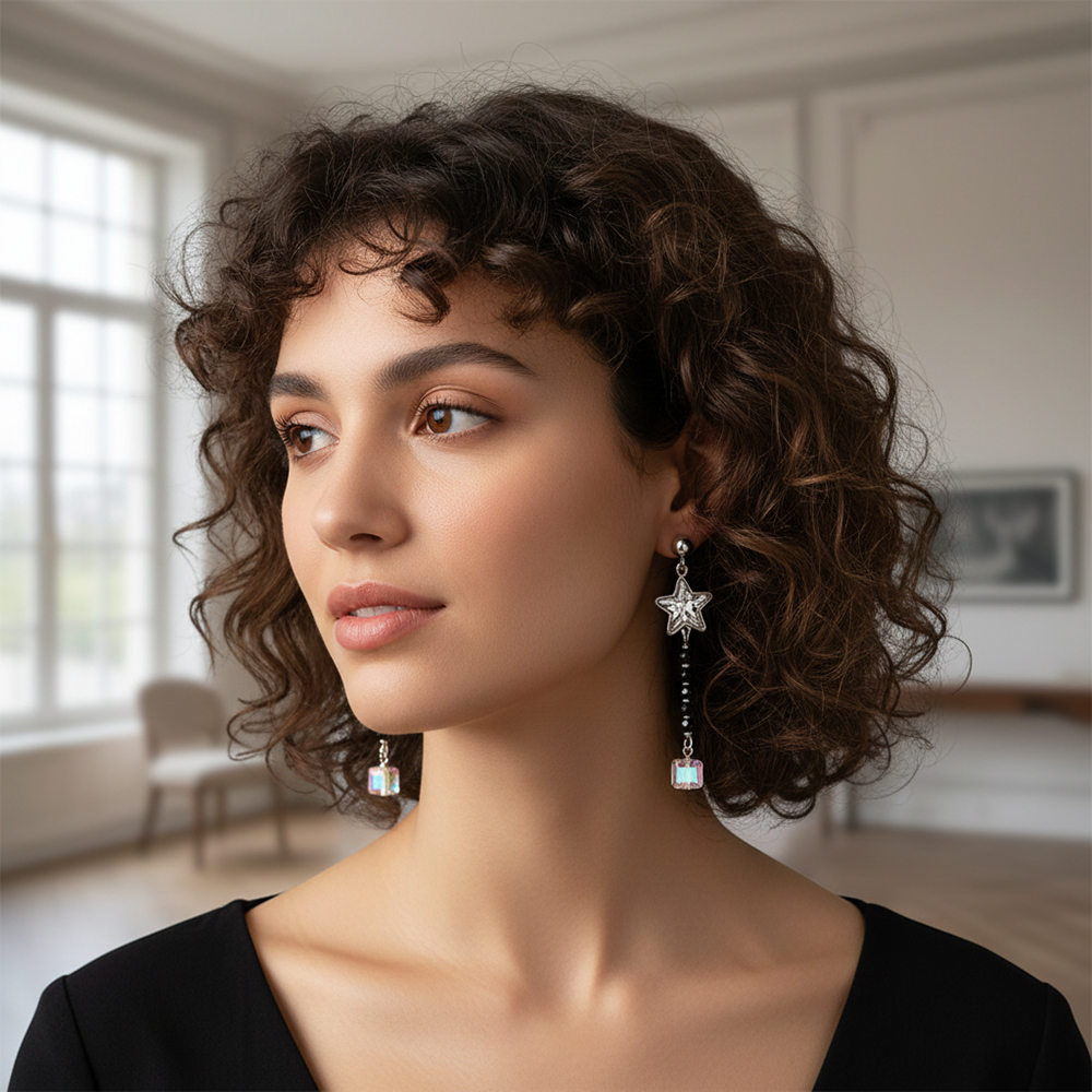 boucle d'oreille pendantes étoile bleu blanc