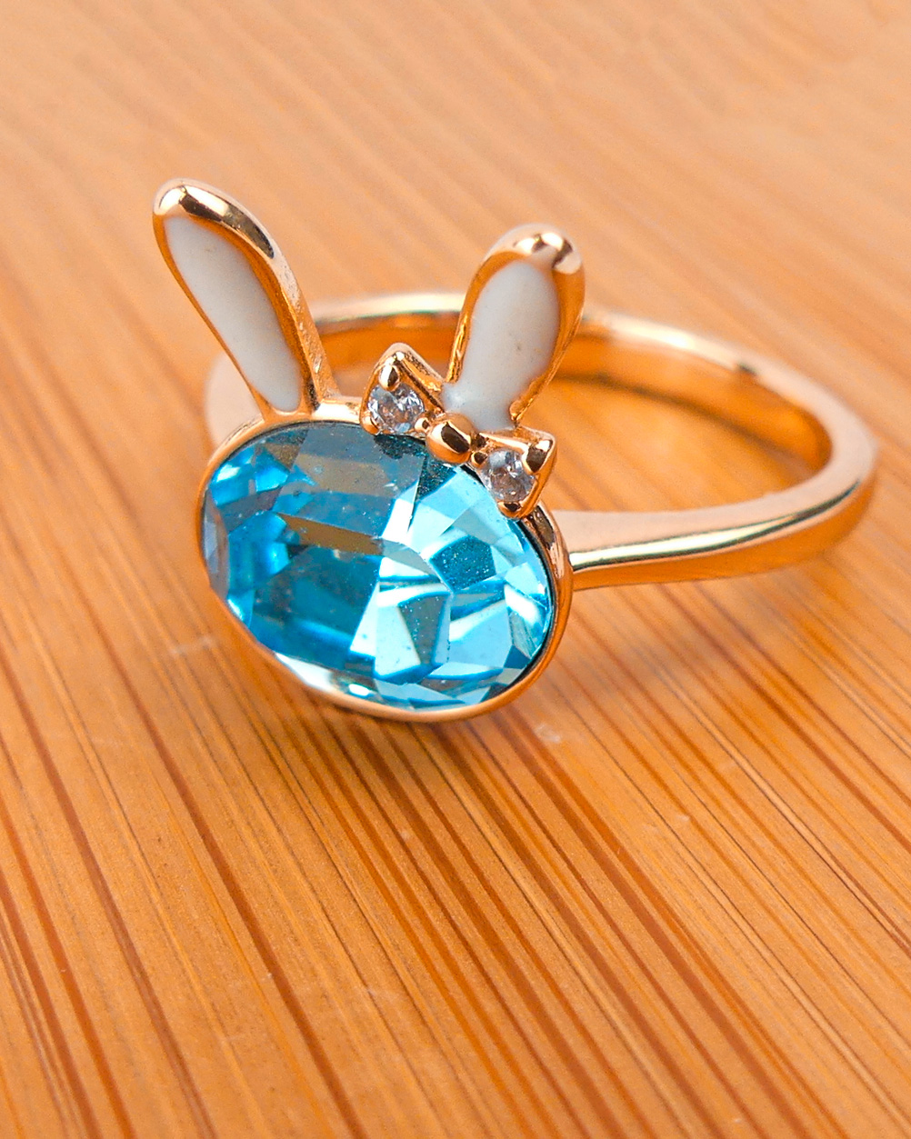 bague lapin blanc-plaqué or