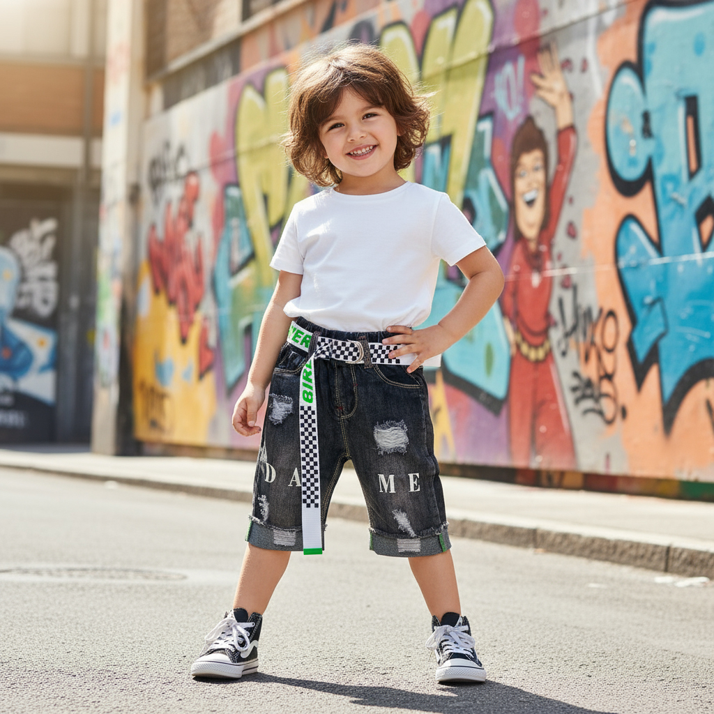 SHORT JEANS NOIR MOTIF DAME